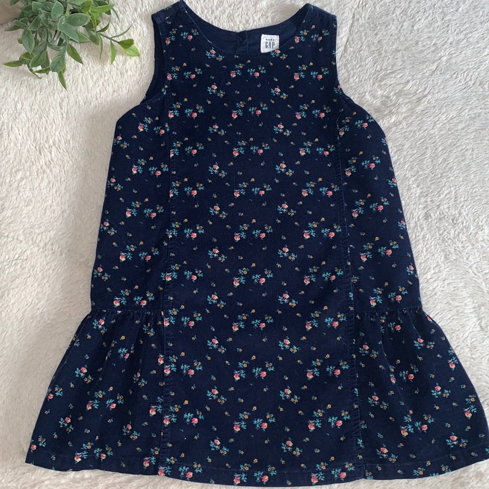 GAP Girls Navy Blue Floral Floral Jumper Dress EUC Corduroy 4